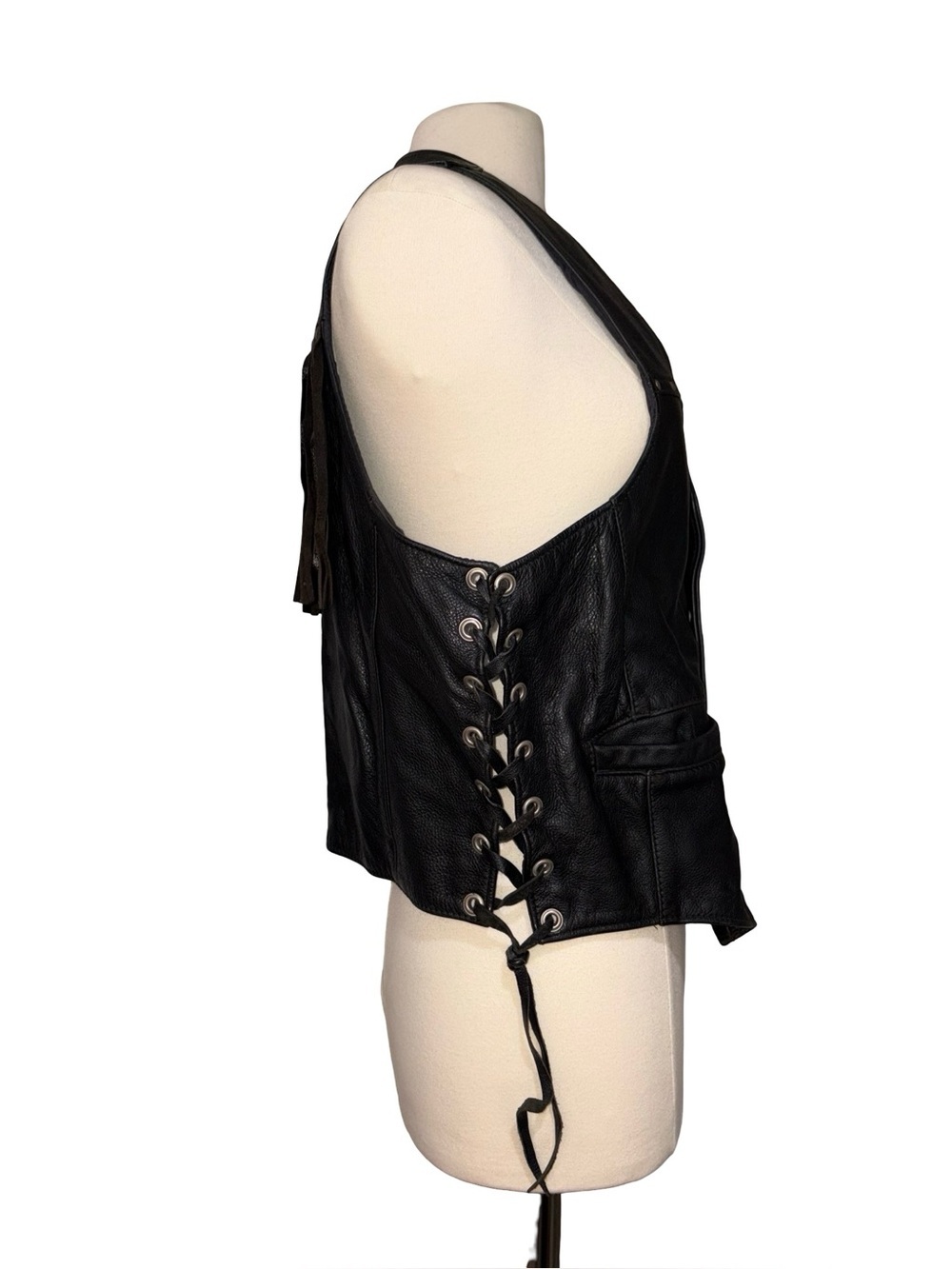 Vintage On The Fringe Genuine Conditioned Leather Fringe Motorcycle Vest L - Picture 3 of 10